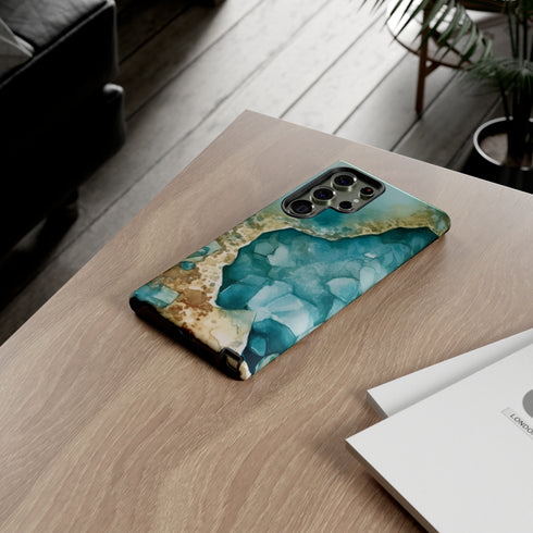Aquamarine inspired Geode in Watercolor - Impact Resistant Phone Case
